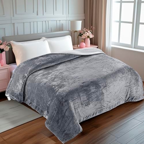 CHANDRAVATI Double Bed Sherpa Blanket | Polyester Micromink Flannel Solid Plain Blanket | Warm, Soft & Comfortable Bedding for Bedroom, Sofa & Travel (Light Grey, Double, 200 TC) - Image 2