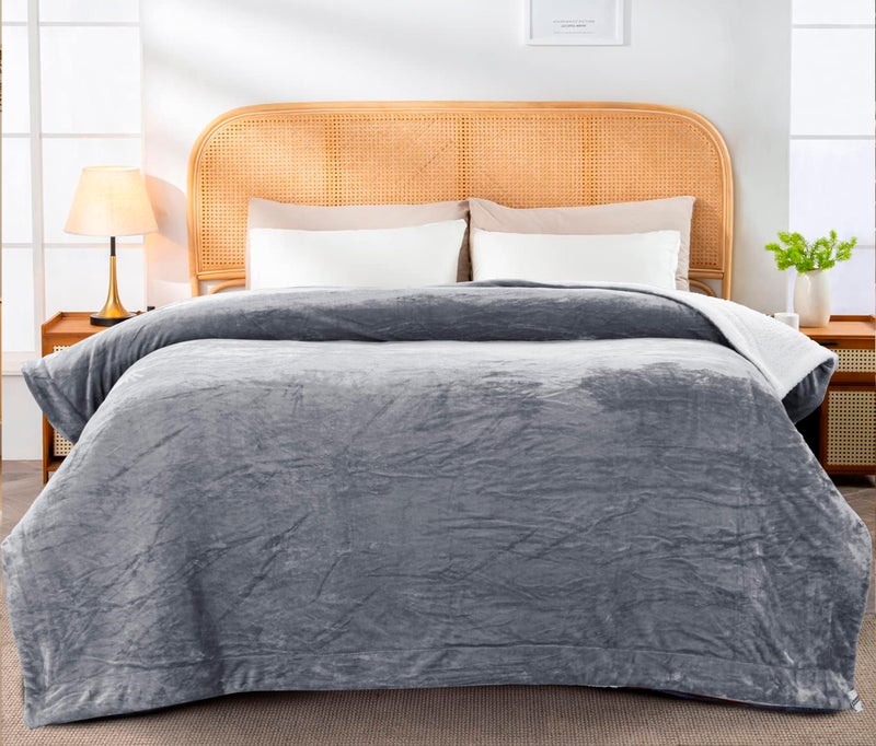 CHANDRAVATI Double Bed Sherpa Blanket | Polyester Micromink Flannel Solid Plain Blanket | Warm, Soft & Comfortable Bedding for Bedroom, Sofa & Travel (Light Grey, Double, 200 TC) - Image 4