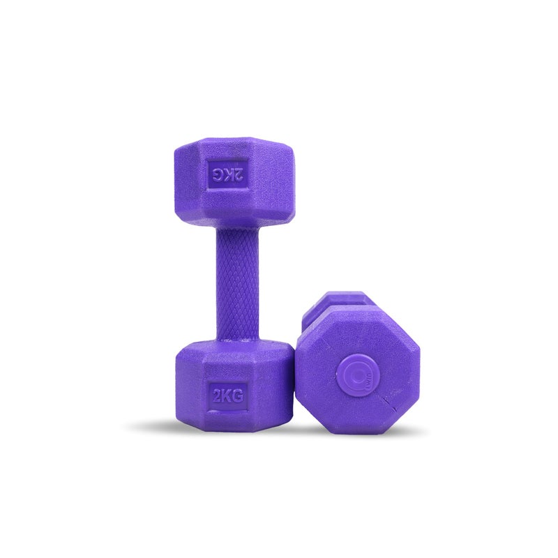 AIVIN Coregrip 1.0 PVC Dumbbells I Set of 2 (2kg Each) I Hexagonal No-Roll Design with Easy-Grip Coating I Professional Home Gym Equipment for Strength Training, Pilates & Aerobics (Purple) - Image 5
