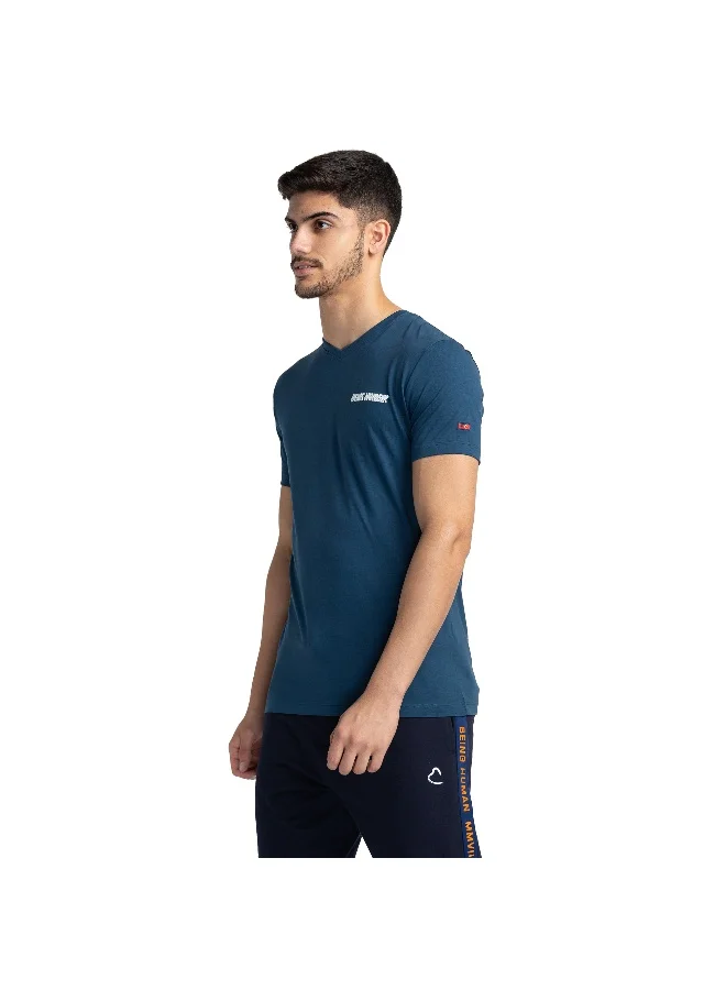 بيينغ هيومان Mens Ocean Blue Round Neck Short Sleeve T-Shirt