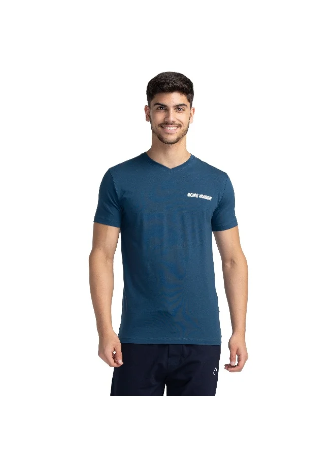 بيينغ هيومان Mens Ocean Blue Round Neck Short Sleeve T-Shirt
