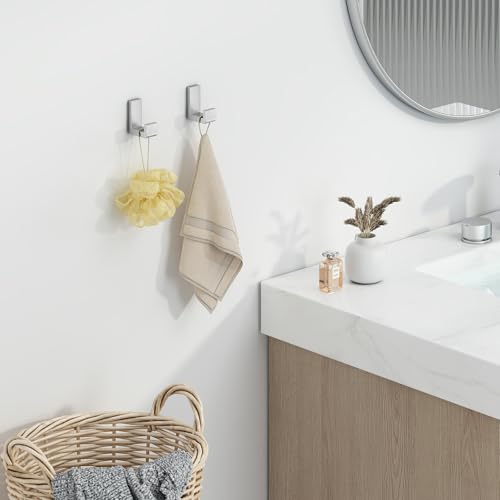 Angle Simple Towel Hooks for Bathroom SUS 304 Stainless Steel Robe Coat Hooks for Wall Brushed Nickel 4 Pack - Image 3
