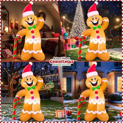 KOOY 6FT Inflatable Christmas Decorations Christmas Blow Up Yard Decorations with LED Light Up Gingerbread Inflatable Outdoor Decorations for Xmas Yard Decor - Image 3