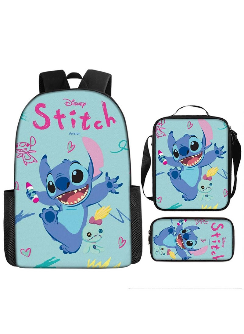 general مجموعة حقيبة ظهر مكونة من 3 قطع بطباعة ثلاثية الأبعاد ورسومات كرتونية - Image 1