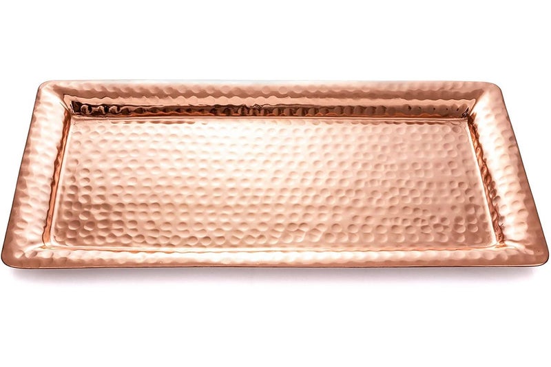 Monarch Abode Hand Hammered Aluminum Serving Tray 16Inch Copper Plated Rectangle Serving Platter Large Serving Tray for Party Fruit Platter Dessert Trays Serving Dishes