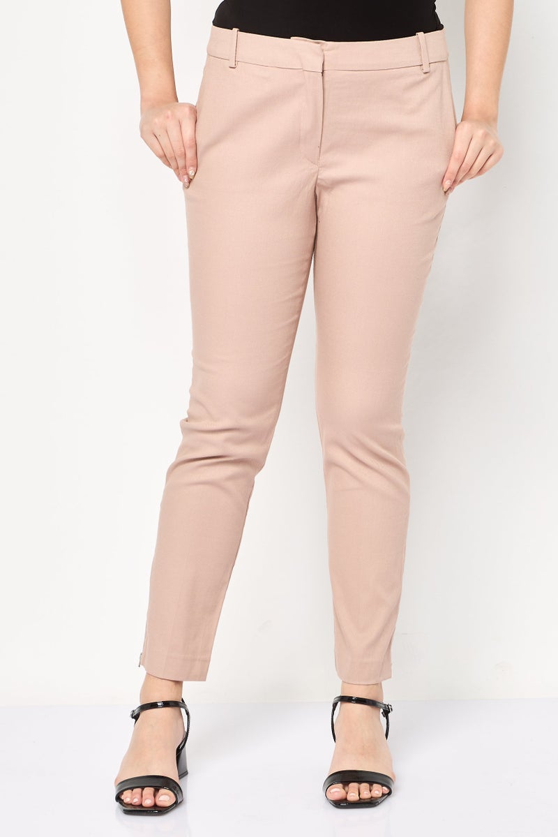 LACOSTE Women Regular Fit Embroidered Logo Straight Leg Pants, Old Rose - Image 1