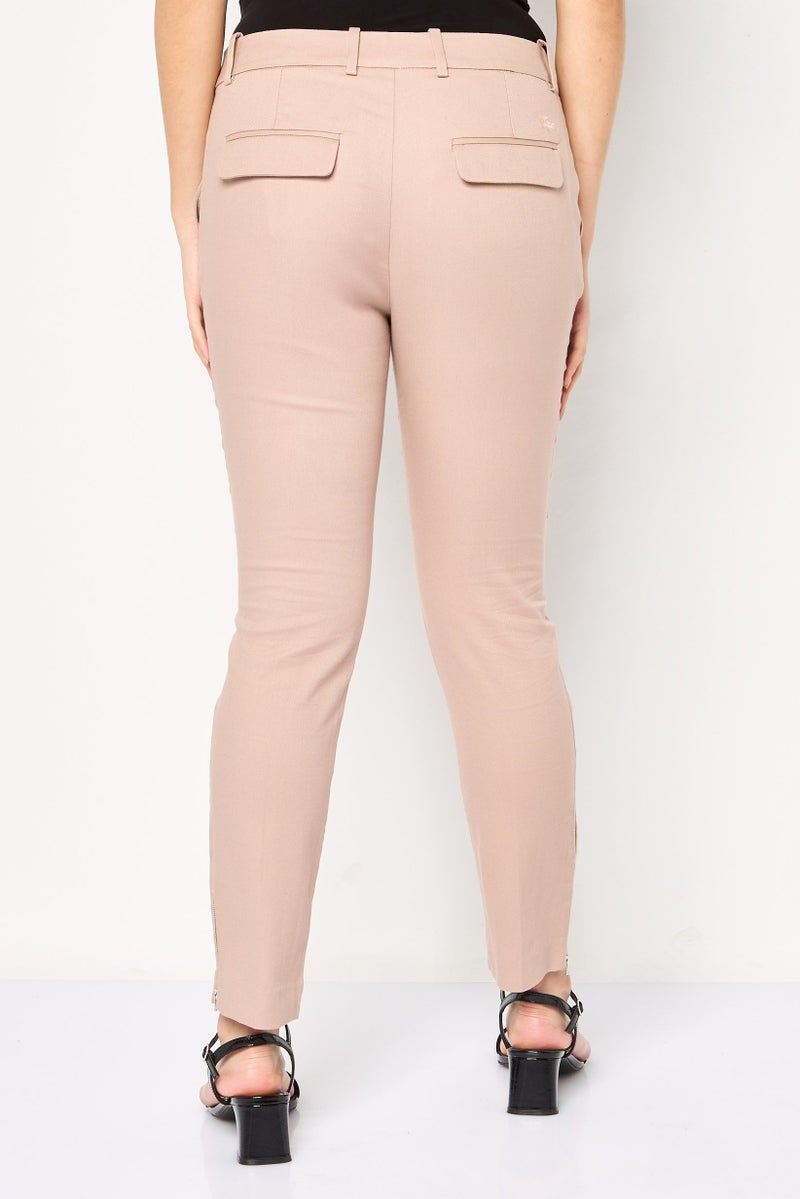 LACOSTE Women Regular Fit Embroidered Logo Straight Leg Pants, Old Rose - Image 4