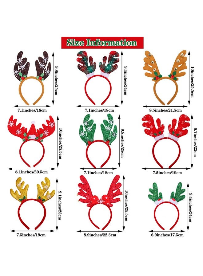 Aneco 9 Styles Christmas Reindeer Headband Antlers Headband Christmas Party Costume Head Boppers For Christmas Party Favor, 9 Pack - Image 2