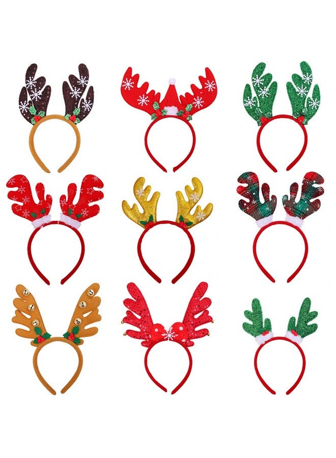 Aneco 9 Styles Christmas Reindeer Headband Antlers Headband Christmas Party Costume Head Boppers For Christmas Party Favor, 9 Pack - Image 1