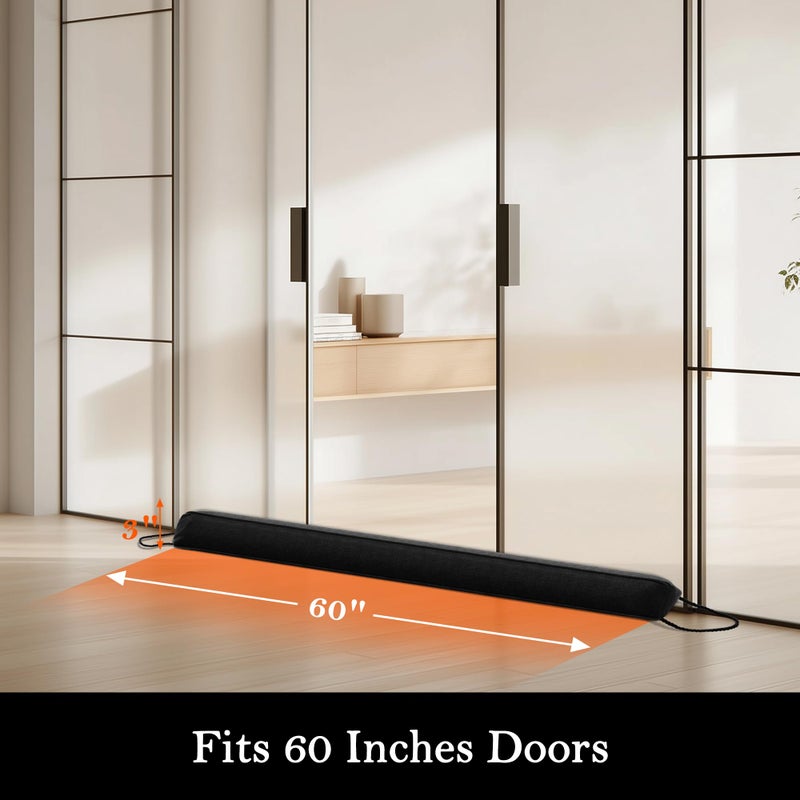 Sunolga 60" Door Draft Stopper Blocks Hot and Cold Air with Removable Washable Cover for Gaps Up to 3", All-Season Seal for Noise, Wind, Under Door Sweep for Bottom of Door, Home Essentials, Black - Image 2