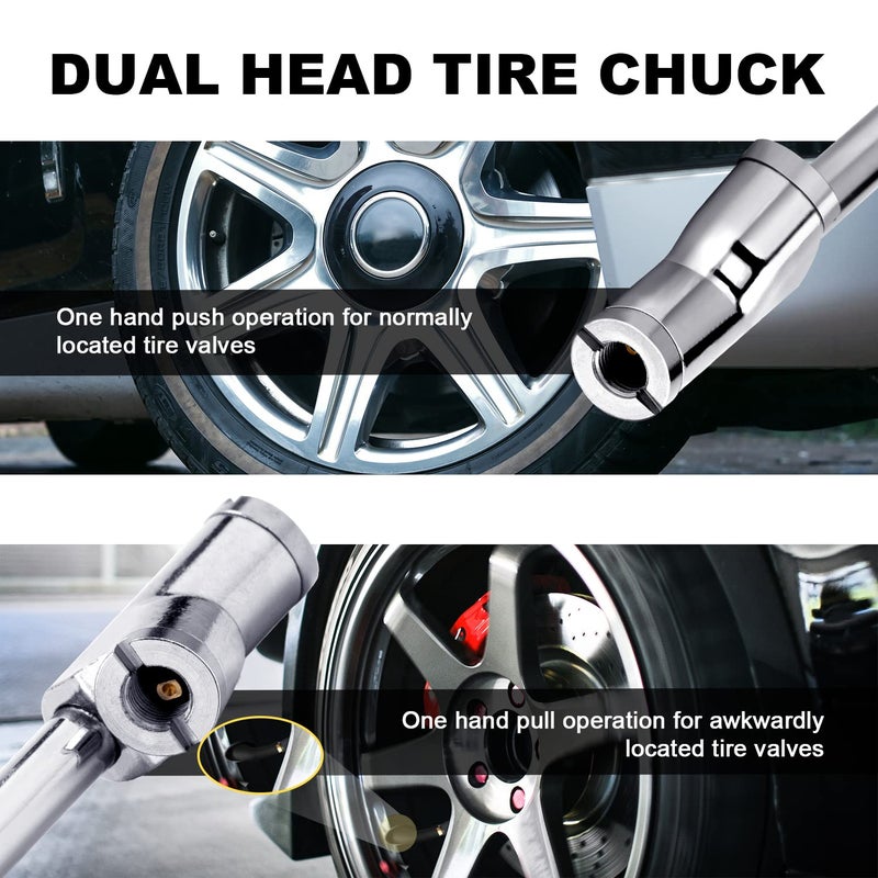 Lumiteco 2-Way Connection 13.8"" Extended Air Chuck Set  1/4 In Fnpt Straight Foot Dual Head Tire Inflate Chuck With Standard Quick Plug  Tire Air Compressor Fill Kit For Truck Rv Dually Tires - Image 3
