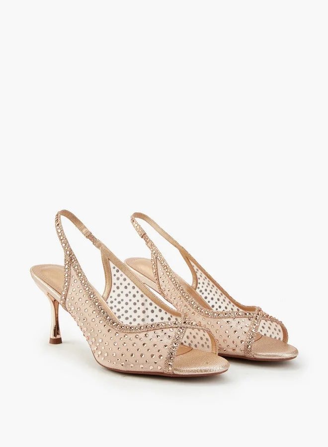 Flora Bella By Shoexpress Embellished Slingback Peep-Toe Sandals with Stiletto Heels