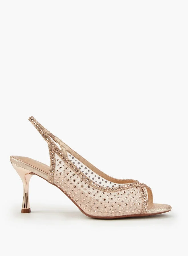 Flora Bella By Shoexpress Embellished Slingback Peep-Toe Sandals with Stiletto Heels