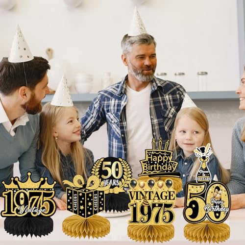 Refavor 9Pcs 50th Birthday Decorations - Black Gold 50th Birthday Party Decorations for Men Women Vintage Table Decor Supplies Honeycomb Centerpieces Happy 50 Years Birthday Decoration Decor - Image 5