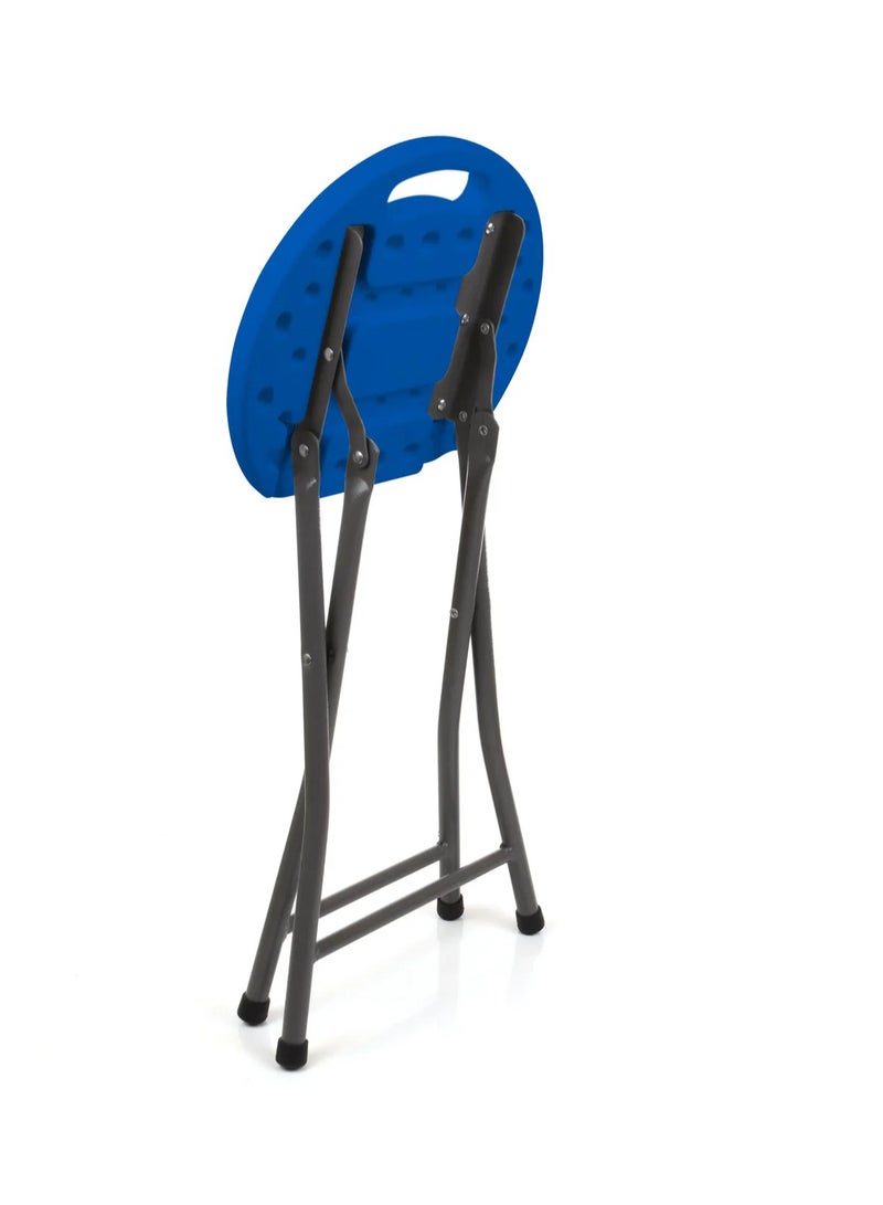 منترا كرسي دائري بلاستيكي قابل للطي بإطار معدني، 32 طول × 71 ارتفاع، أزرق. - Image 2