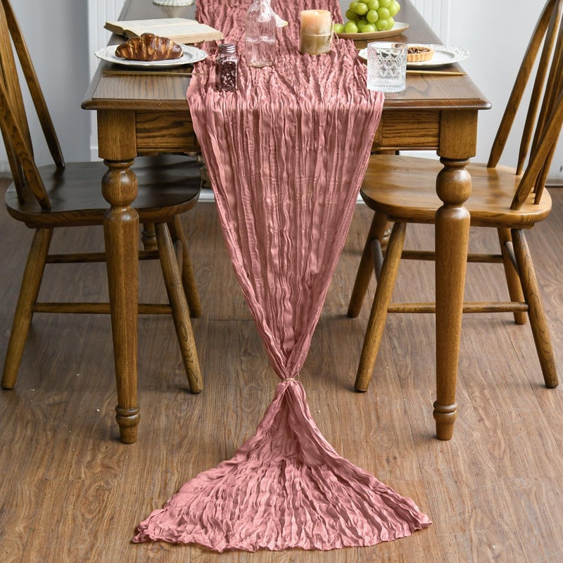 Artoid Mode Boho Dry Rose Gauze Wedding Cheesecloth Table Runner, 35x120 Inch Seasonal Fabric Kitchen Dining Holiday Table Decor for Home Party - Image 2