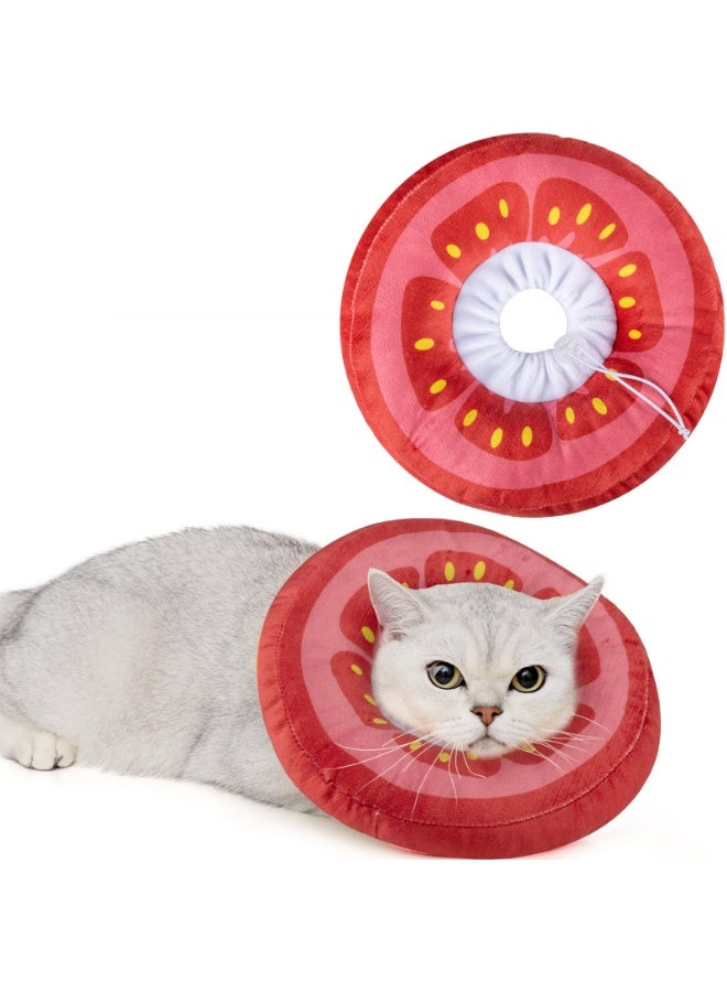 Adjustable (L) Cat Cone Collar, Cute Cat Donut Collar After Surgery, Cat Recovery Cone To Prevent Licking, L Size (11.5 Inches X 11.5 inches) Suitable For Cats With A Neck Circumference Of 7-12 Inches (Recommended For Cats Weighing 11-18 Pounds)  tomato - Image 1