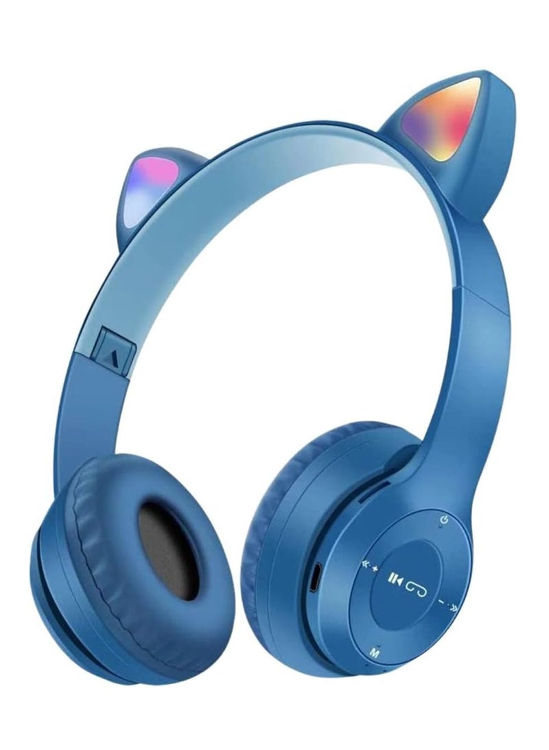 Bluetooth Cat Ear Headphones with RGB Light - Model P47M - Stereo HIFI Sound-BLUE - Image 1