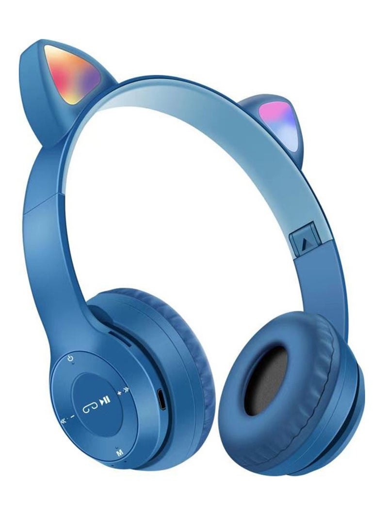 Bluetooth Cat Ear Headphones with RGB Light - Model P47M - Stereo HIFI Sound-BLUE - Image 2