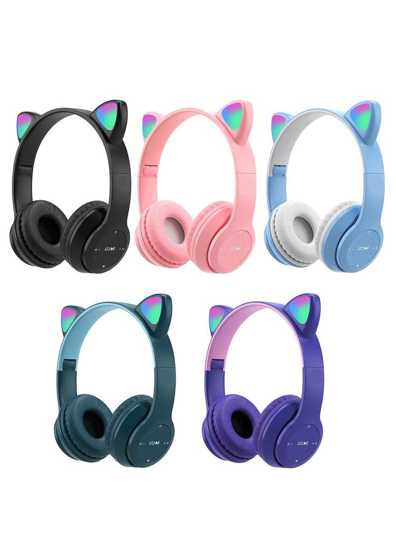 Bluetooth Cat Ear Headphones with RGB Light - Model P47M - Stereo HIFI Sound-BLUE - Image 3