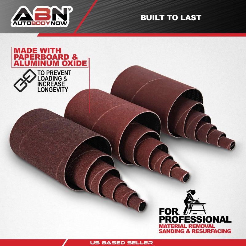 ABN Aluminum Oxide Spindle Sanding Sleeves 18-Pack – 4.5in Length, Assorted 80 120 240 Grit, 1/2in to 3in Sandpaper - Image 3