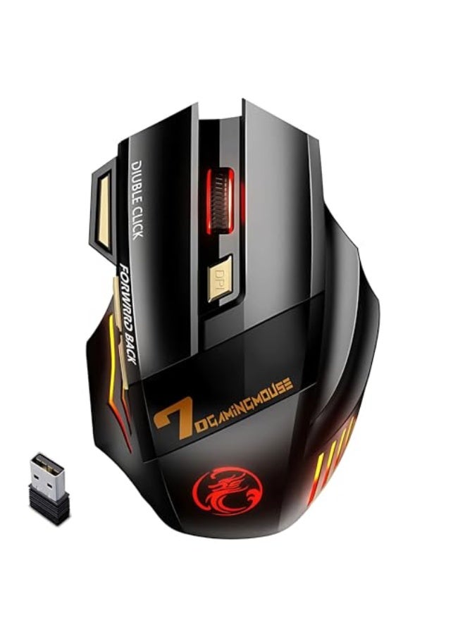 Wireless rechargeable gaming mouse - silent click, colourful RGB lighting, dual mode (Bluetooth 5.1 + USB 2.4G), 25-hour battery life, ergonomic design, adjustable DPI (3200), suitable for PC, laptop, Mac, iOS and Android. - Image 1