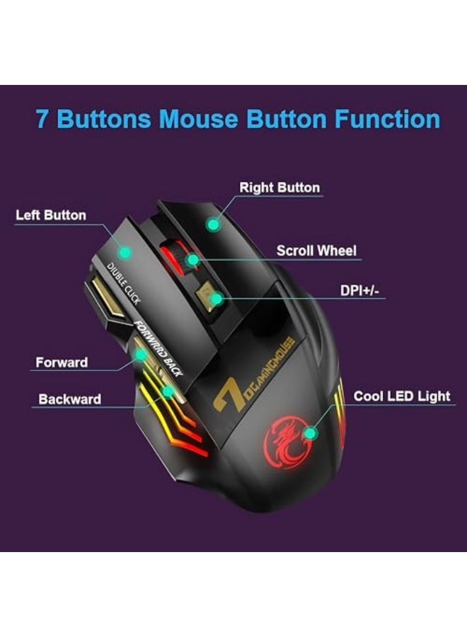 Wireless rechargeable gaming mouse - silent click, colourful RGB lighting, dual mode (Bluetooth 5.1 + USB 2.4G), 25-hour battery life, ergonomic design, adjustable DPI (3200), suitable for PC, laptop, Mac, iOS and Android. - Image 5