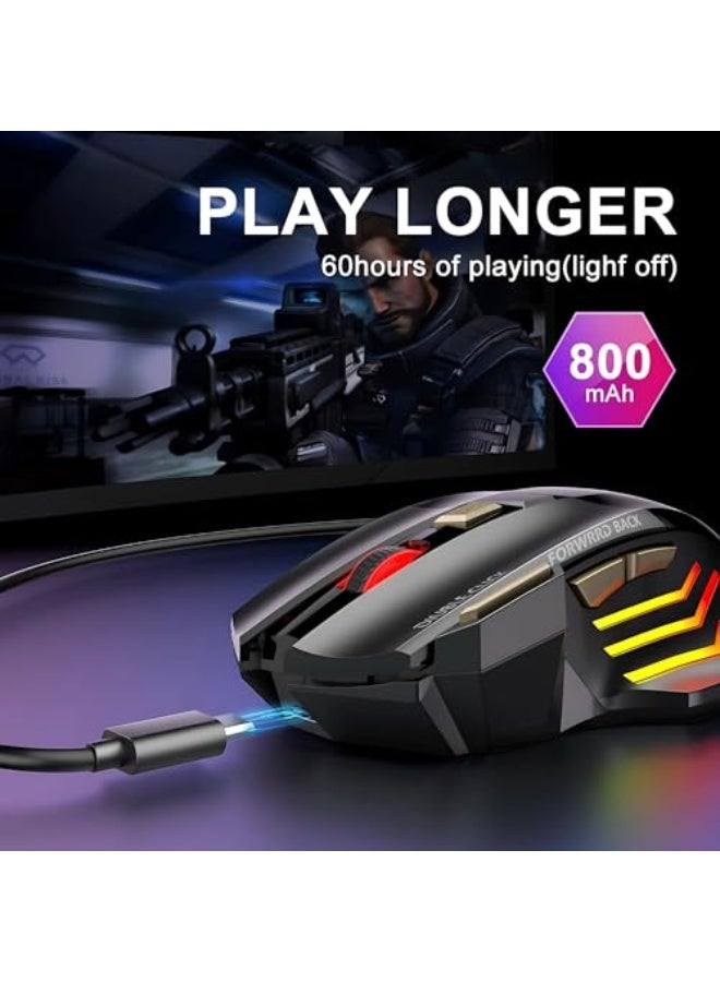 Wireless rechargeable gaming mouse - silent click, colourful RGB lighting, dual mode (Bluetooth 5.1 + USB 2.4G), 25-hour battery life, ergonomic design, adjustable DPI (3200), suitable for PC, laptop, Mac, iOS and Android. - Image 3