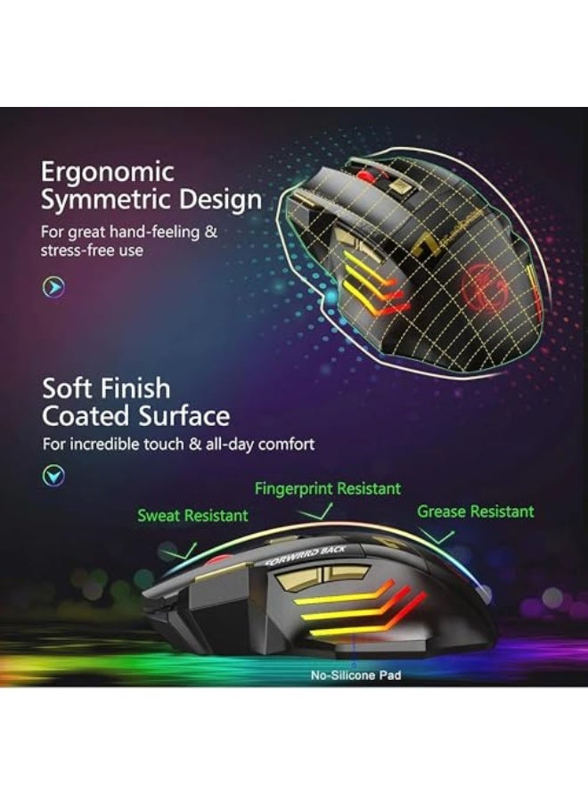 Wireless rechargeable gaming mouse - silent click, colourful RGB lighting, dual mode (Bluetooth 5.1 + USB 2.4G), 25-hour battery life, ergonomic design, adjustable DPI (3200), suitable for PC, laptop, Mac, iOS and Android. - Image 4