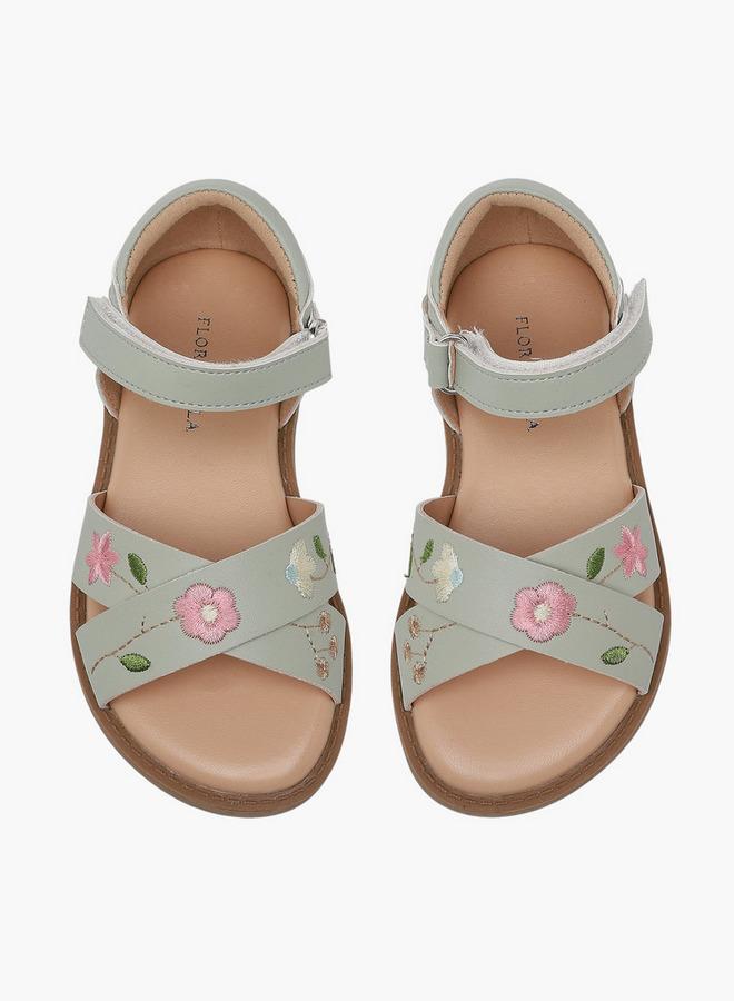Flora Bella By Shoexpress Girls Floral Embroidered Cross Strap Sandals - Image 1