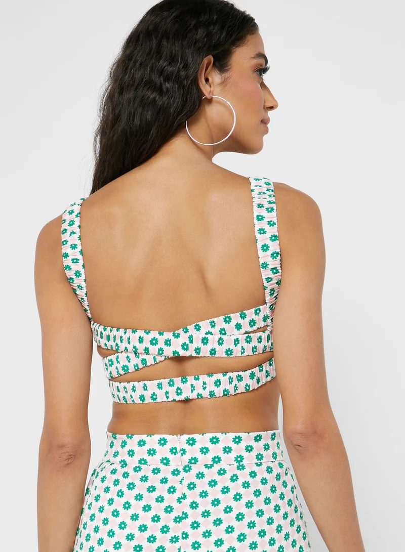 GLAMOROUS Strappy Printed Crop Top