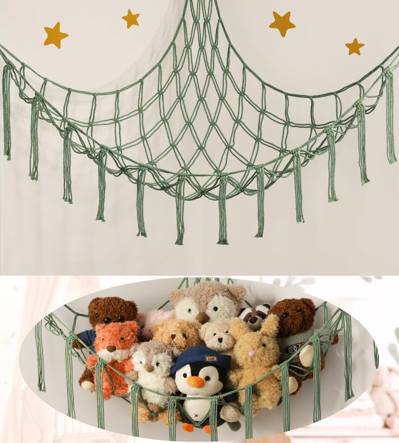 mirolam Stuffed Animal Hammock - Large Stuffed Animal Net Corner - Hanging Stuff Animal Storage Organizer For Plush Plushie Display Room Bedroom Boho Decor - Image 1