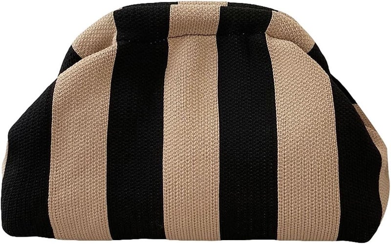 Kawn® Women’s Striped Crochet Clutch Purse | Woven Handcrafted Shoulder Handbag | Kiss-Lock Dumpling Style Evening Clutch for Daily Use & Outings - Image 1