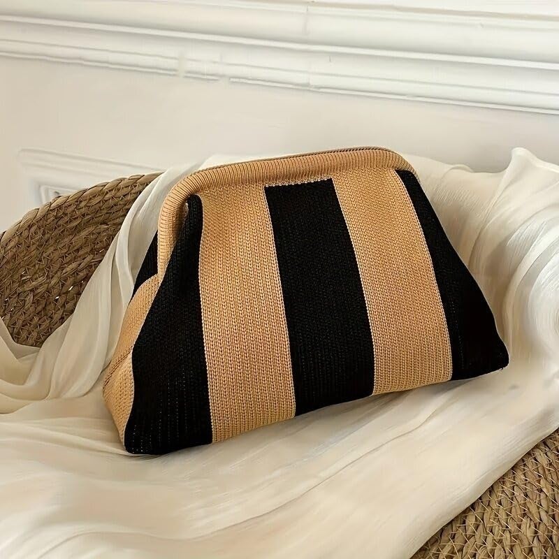Kawn® Women’s Striped Crochet Clutch Purse | Woven Handcrafted Shoulder Handbag | Kiss-Lock Dumpling Style Evening Clutch for Daily Use & Outings - Image 2