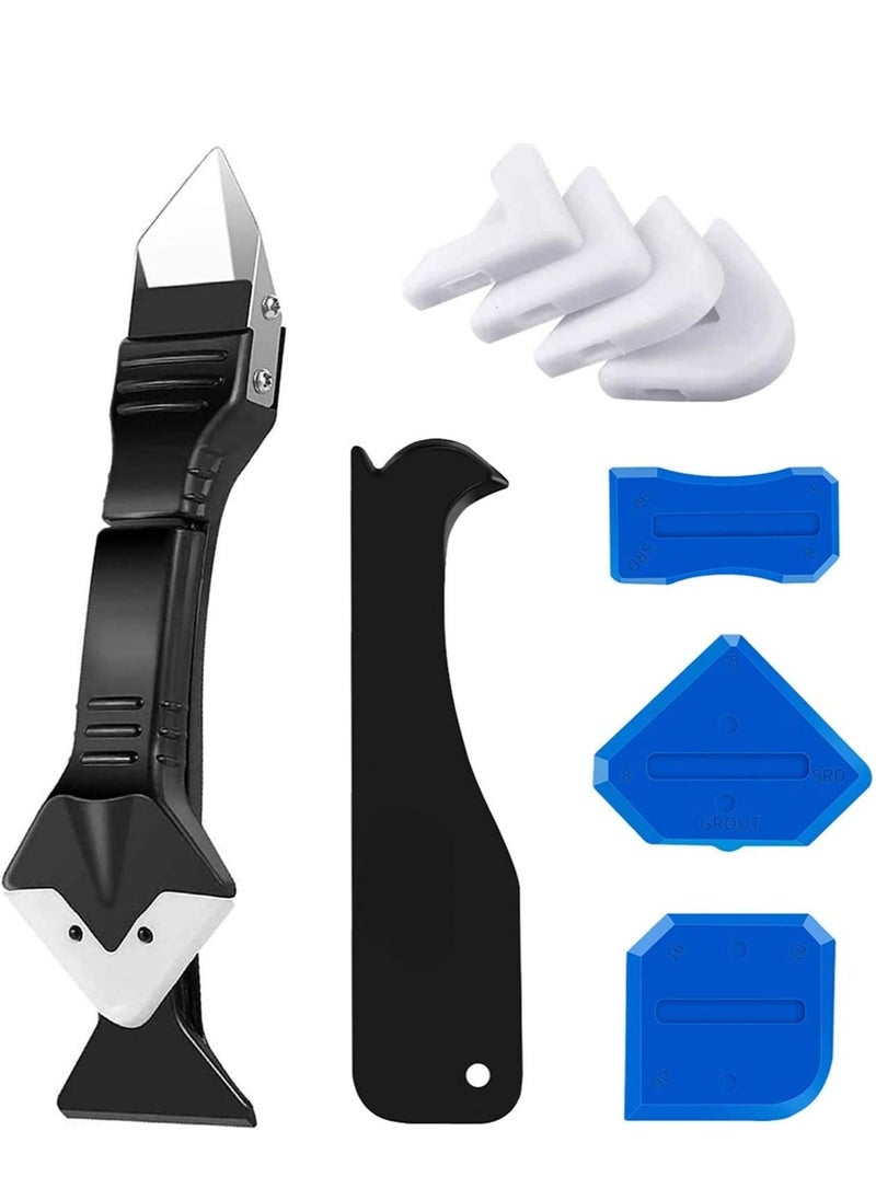 KASTWAVE - Caulking Tool Kit, 3 in 1 Silicone Caulk Remover Glass Glue Angle Scraper for Kitchen Bathroom Window Sink Joint with 5 Replaceable Silicone Pads - Image 1