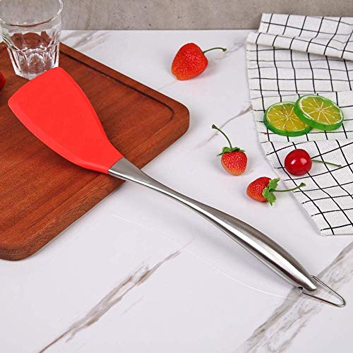 Baskety Silicone Turner Spatula Set Non-Stick Rubber Serving Turner Solid Spatula with Stainless Steel Handle Cooking Utensils for Nonstick Cookware Red Pack of 2 - Image 3