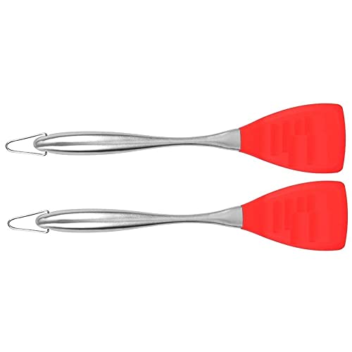 Baskety Silicone Turner Spatula Set Non-Stick Rubber Serving Turner Solid Spatula with Stainless Steel Handle Cooking Utensils for Nonstick Cookware Red Pack of 2 - Image 1