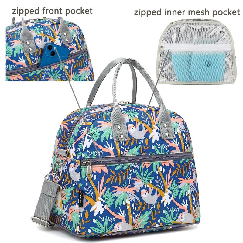 FlowFly Insulated Lunch Bag With Shoulder Strap for Women, Men, and Kids, Large and Reusable, Handle, Freezable Work and School Travel Tote and Meal Prep Organizer,Sloth - Image 4
