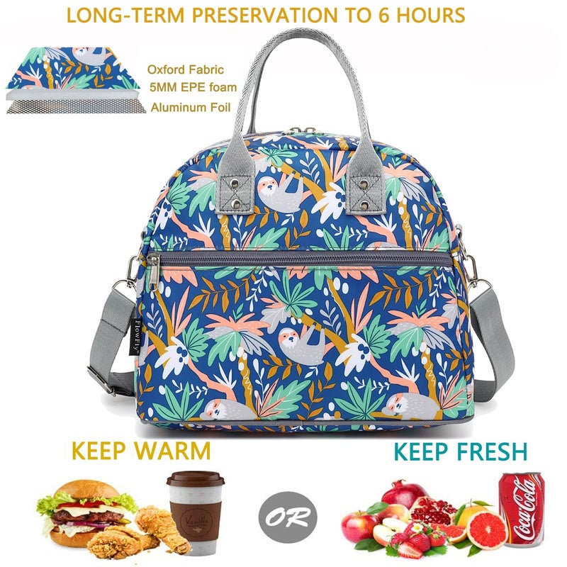FlowFly Insulated Lunch Bag With Shoulder Strap for Women, Men, and Kids, Large and Reusable, Handle, Freezable Work and School Travel Tote and Meal Prep Organizer,Sloth - Image 2