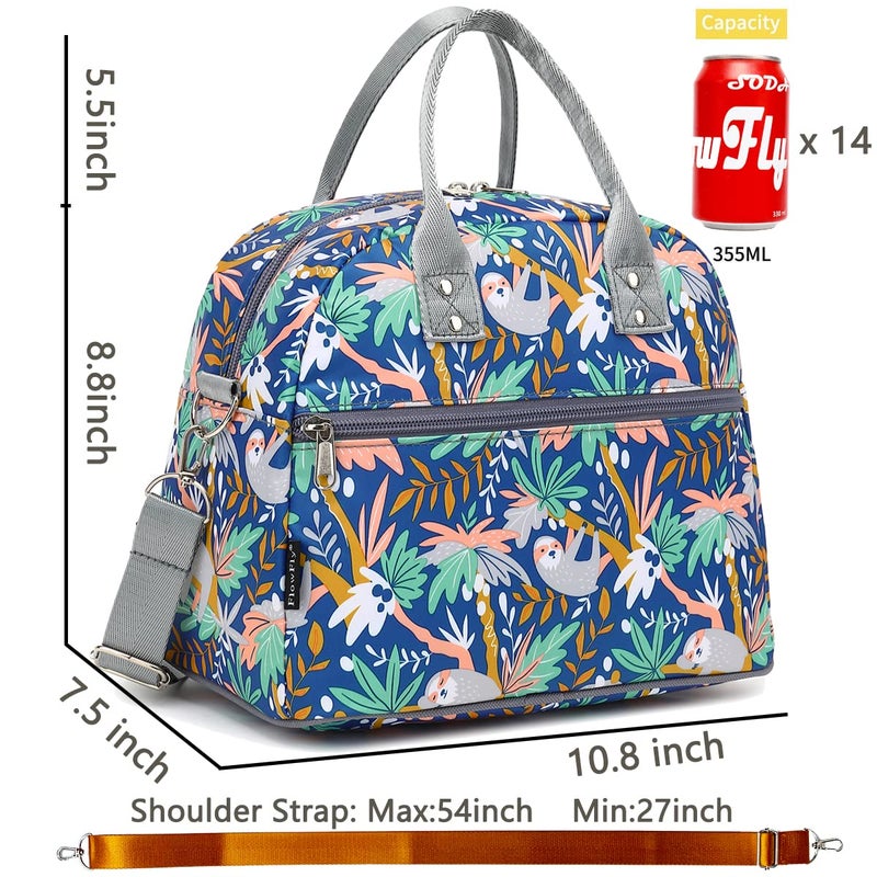 FlowFly Insulated Lunch Bag With Shoulder Strap for Women, Men, and Kids, Large and Reusable, Handle, Freezable Work and School Travel Tote and Meal Prep Organizer,Sloth - Image 3