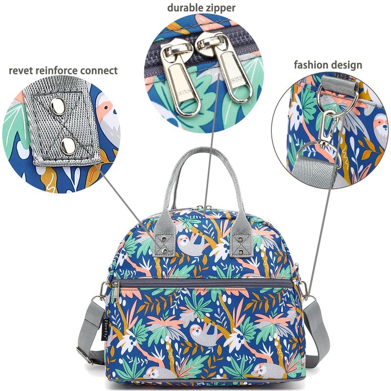 FlowFly Insulated Lunch Bag With Shoulder Strap for Women, Men, and Kids, Large and Reusable, Handle, Freezable Work and School Travel Tote and Meal Prep Organizer,Sloth - Image 5