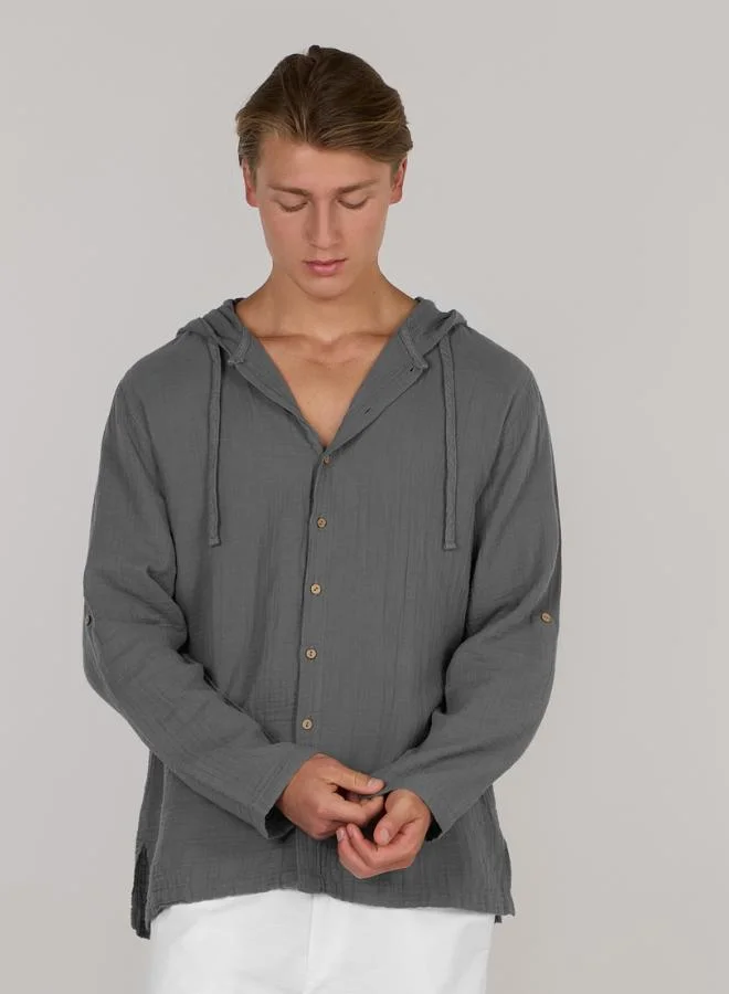 جاست نيتشر قميص بقبعة وأزرار أمامية بقصّة مريحة