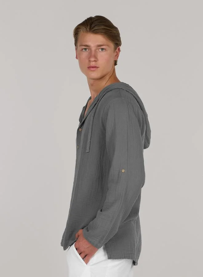 جاست نيتشر قميص بقبعة وأزرار أمامية بقصّة مريحة