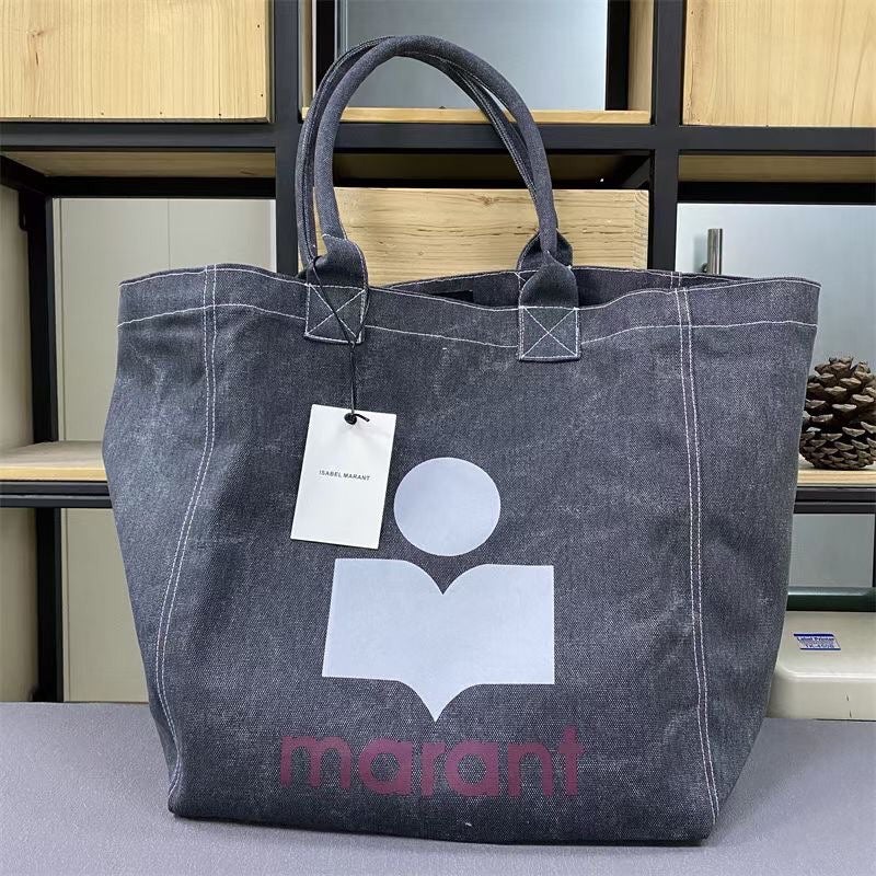 Japanese South Korea Casual Letter Printed Canvas Bag Shoulder Bag Women'S Large Capacity Tote Bag Denim Mummy Bag - Image 1