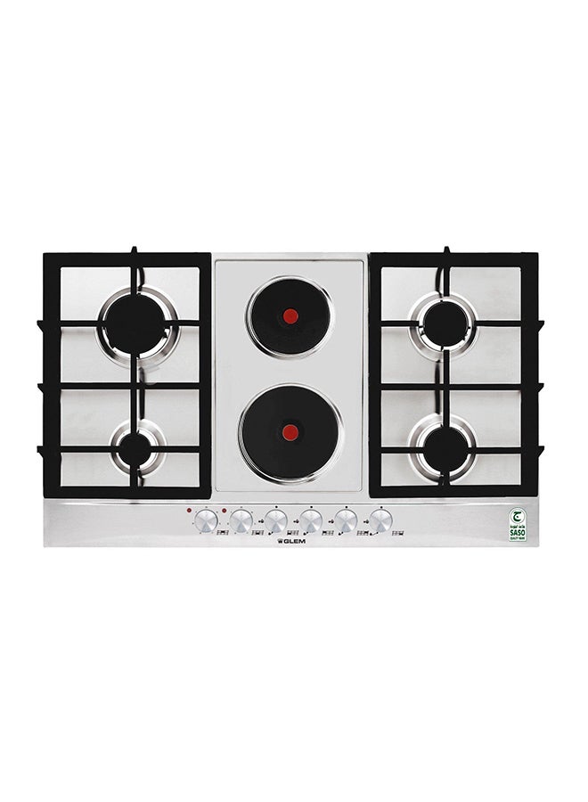 GLEMGAS Built-In Gas Hob 86CM 4 Burners 2 Electric Hobs Steel - Image 1