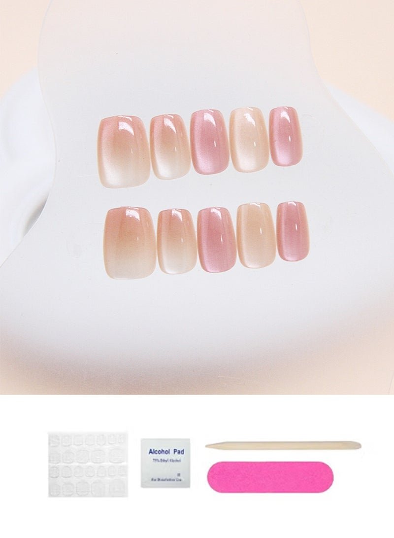 24-piece fake nail set, Ins-Style Cat-Eye Gradient Fake Nails,Detachable Nail Stickers - Image 3
