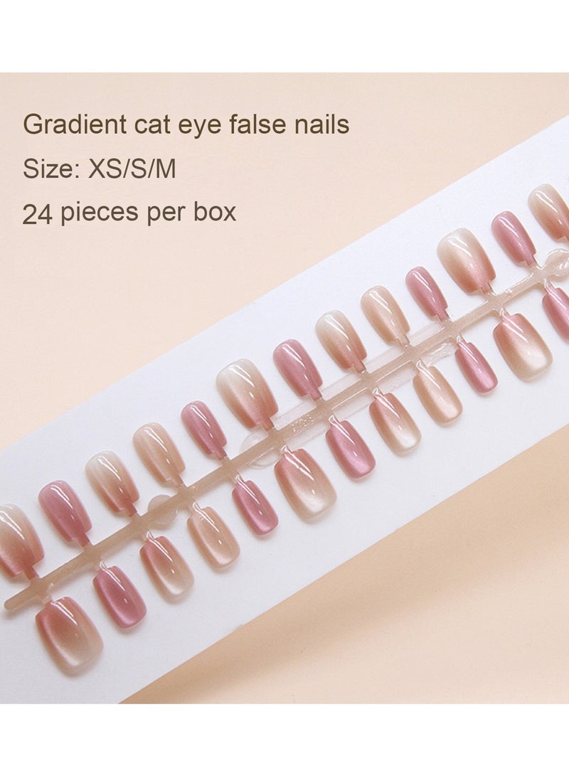 24-piece fake nail set, Ins-Style Cat-Eye Gradient Fake Nails,Detachable Nail Stickers - Image 1