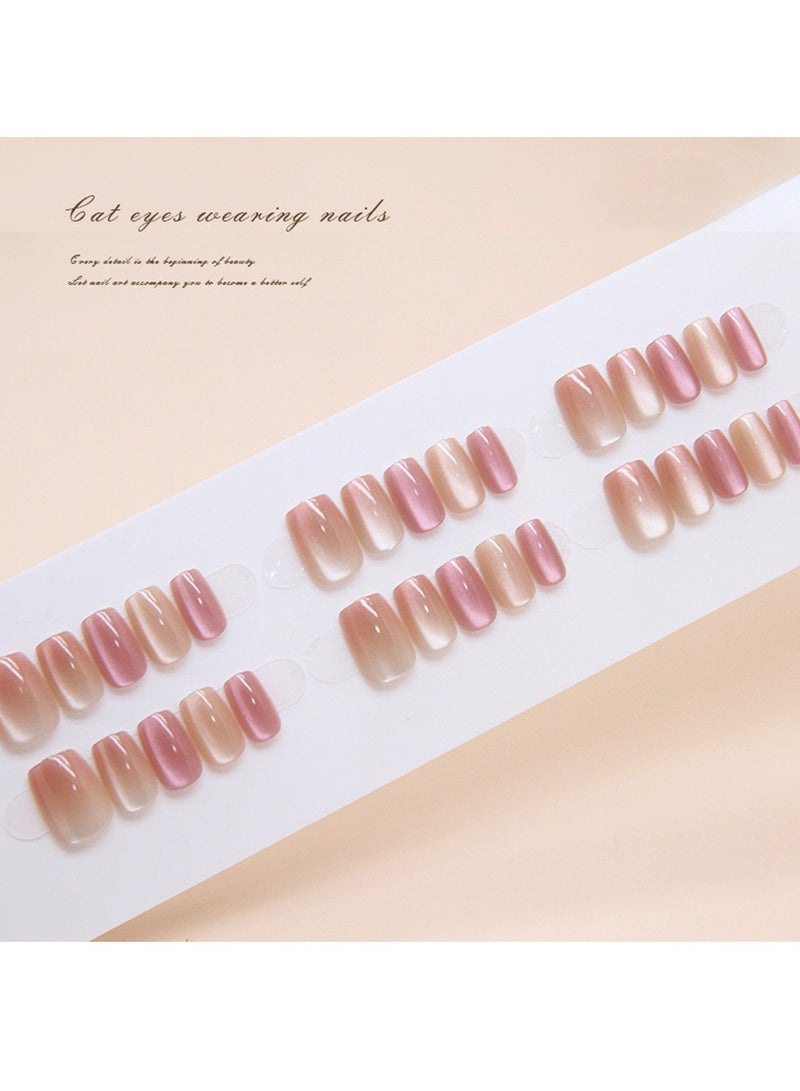24-piece fake nail set, Ins-Style Cat-Eye Gradient Fake Nails,Detachable Nail Stickers - Image 2