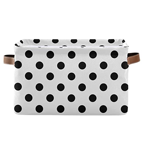 ALAZA White Black Polka Dot Foldable Storage Box Storage Basket Organizer Bins with Handles for Shelf Closet Living Room Bedroom Home Office 1 Pack - Image 1