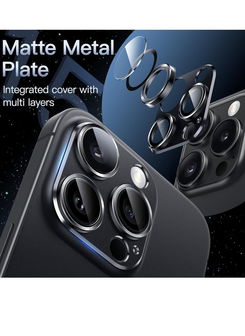 Raxoom Camera Lens Protector for iPhone 15 Pro 6.1-Inch and iPhone 15 Pro Max 6.7-Inch, Full Coverage 9H Tempered Glass Ring Cover, Matte Metal Plate, Case Friendly, 1-Pack (Space Black) - Image 2